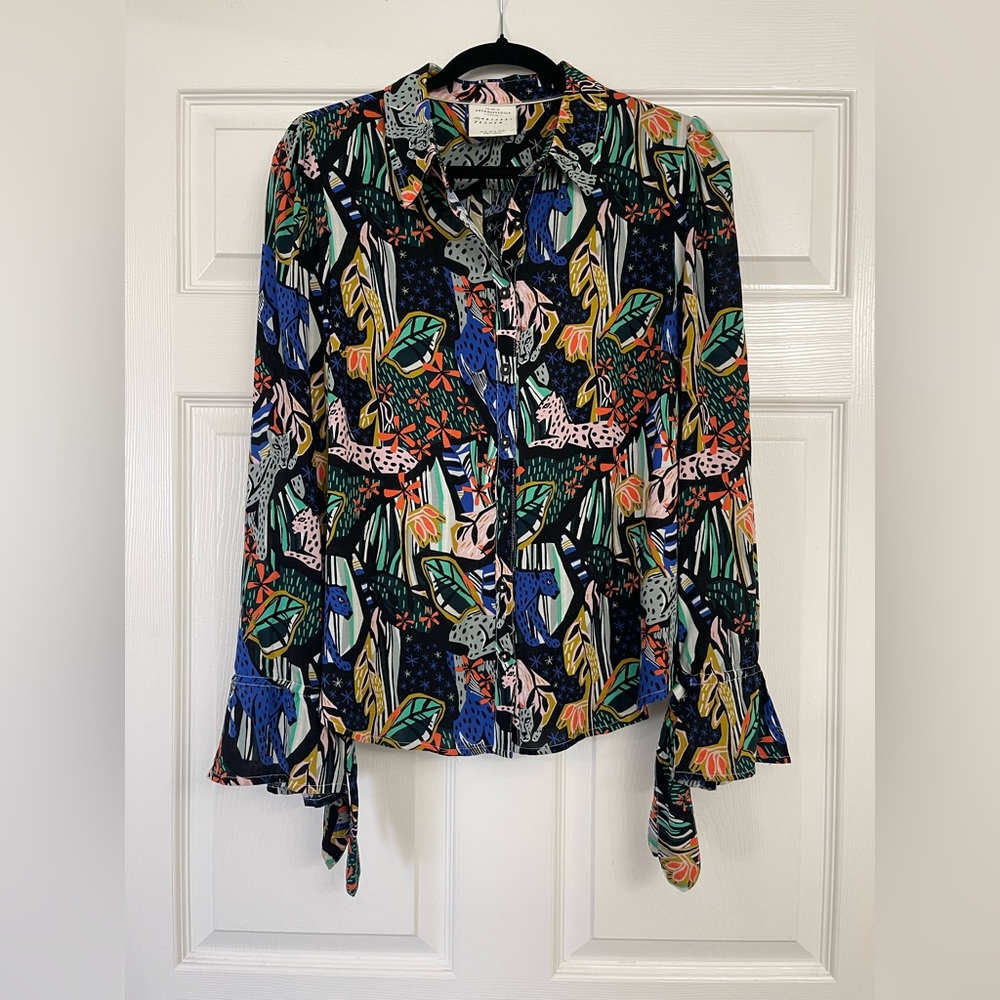 Anthropologie Maeve Masha Volnova Carmiel button down blouse Margret Jeane sz 10